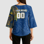 Personalized Parramatta Eels Kimono Sleeve Blouse Polynesian Tribal Chest and Sleeve Tattoo