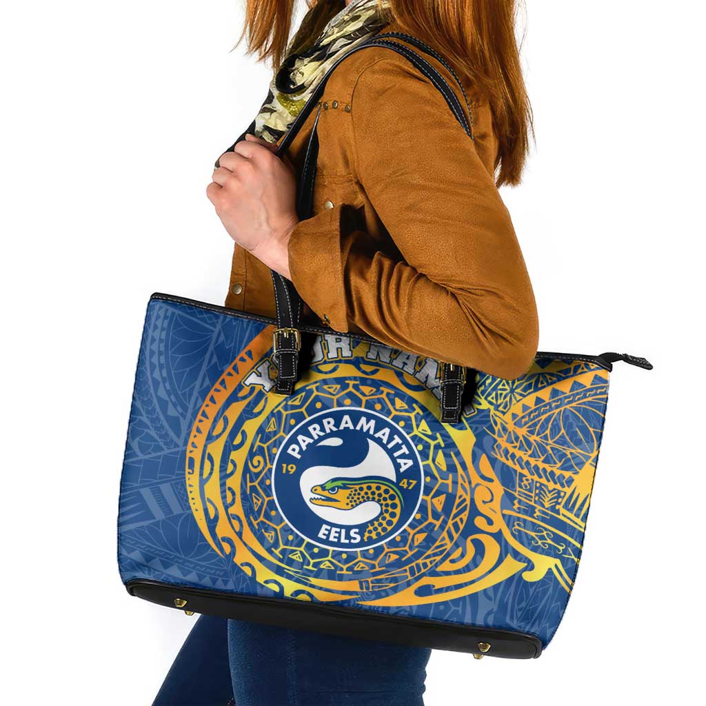 Personalized Parramatta Eels Leather Tote Bag Polynesian Tribal Chest and Sleeve Tattoo