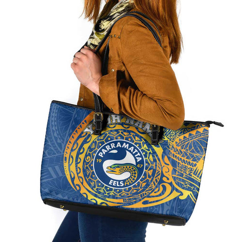Personalized Parramatta Eels Leather Tote Bag Polynesian Tribal Chest and Sleeve Tattoo