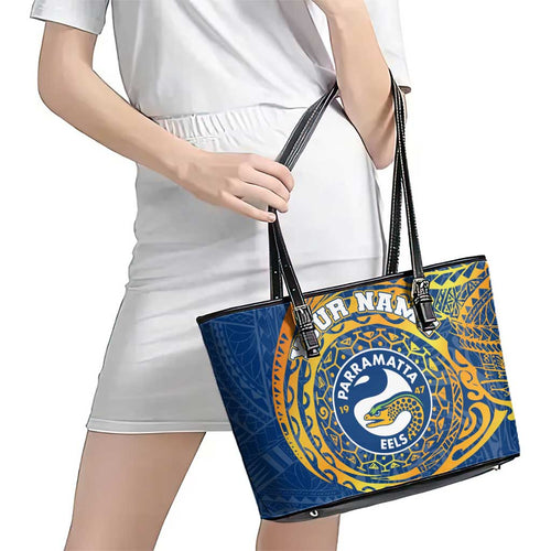 Personalized Parramatta Eels Leather Tote Bag Polynesian Tribal Chest and Sleeve Tattoo