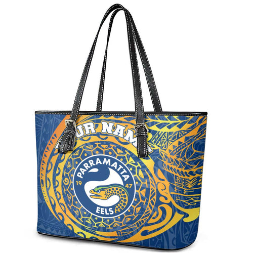 Personalized Parramatta Eels Leather Tote Bag Polynesian Tribal Chest and Sleeve Tattoo