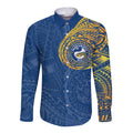 Personalized Parramatta Eels Long Sleeve Button Shirt Polynesian Tribal Chest and Sleeve Tattoo