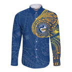 Personalized Parramatta Eels Long Sleeve Button Shirt Polynesian Tribal Chest and Sleeve Tattoo