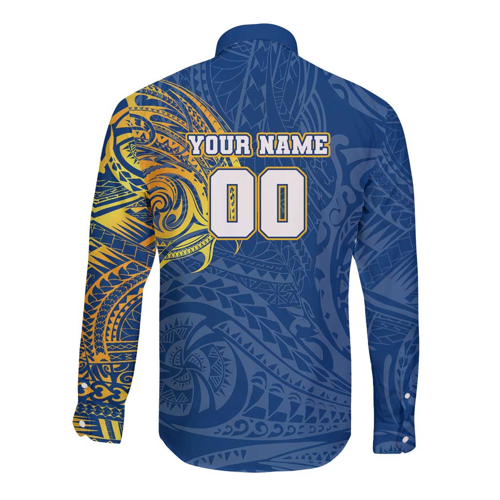 Personalized Parramatta Eels Long Sleeve Button Shirt Polynesian Tribal Chest and Sleeve Tattoo