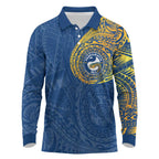 Personalized Parramatta Eels Long Sleeve Polo Shirt Polynesian Tribal Chest and Sleeve Tattoo