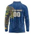 Personalized Parramatta Eels Long Sleeve Polo Shirt Polynesian Tribal Chest and Sleeve Tattoo