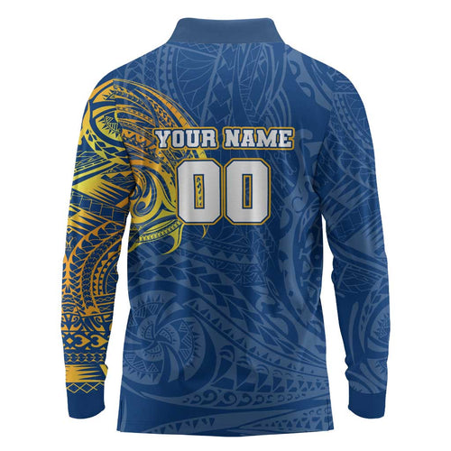 Personalized Parramatta Eels Long Sleeve Polo Shirt Polynesian Tribal Chest and Sleeve Tattoo