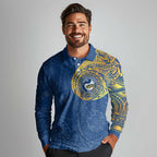 Personalized Parramatta Eels Long Sleeve Polo Shirt Polynesian Tribal Chest and Sleeve Tattoo