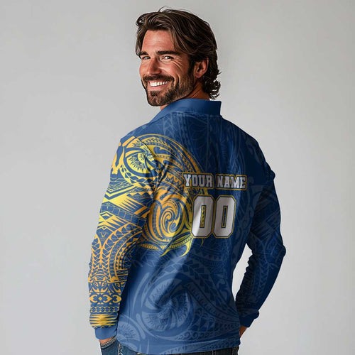 Personalized Parramatta Eels Long Sleeve Polo Shirt Polynesian Tribal Chest and Sleeve Tattoo