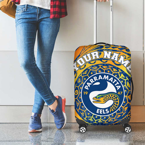 Personalized Parramatta Eels Luggage Cover Polynesian Tribal Chest and Sleeve Tattoo