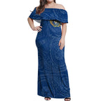 Personalized Parramatta Eels Off Shoulder Maxi Dress Polynesian Tribal Chest and Sleeve Tattoo