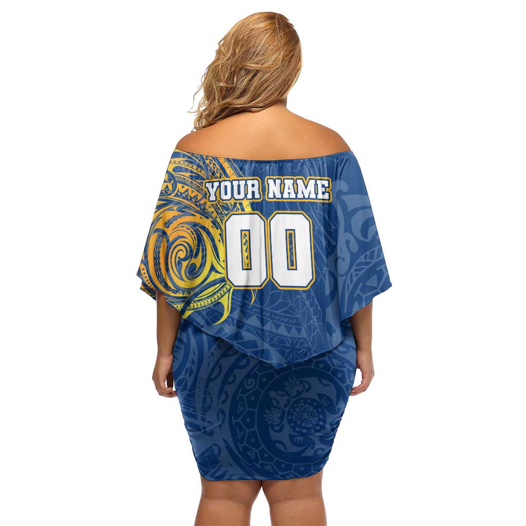 Personalized Parramatta Eels Off Shoulder Short Dress Polynesian Tribal Chest and Sleeve Tattoo