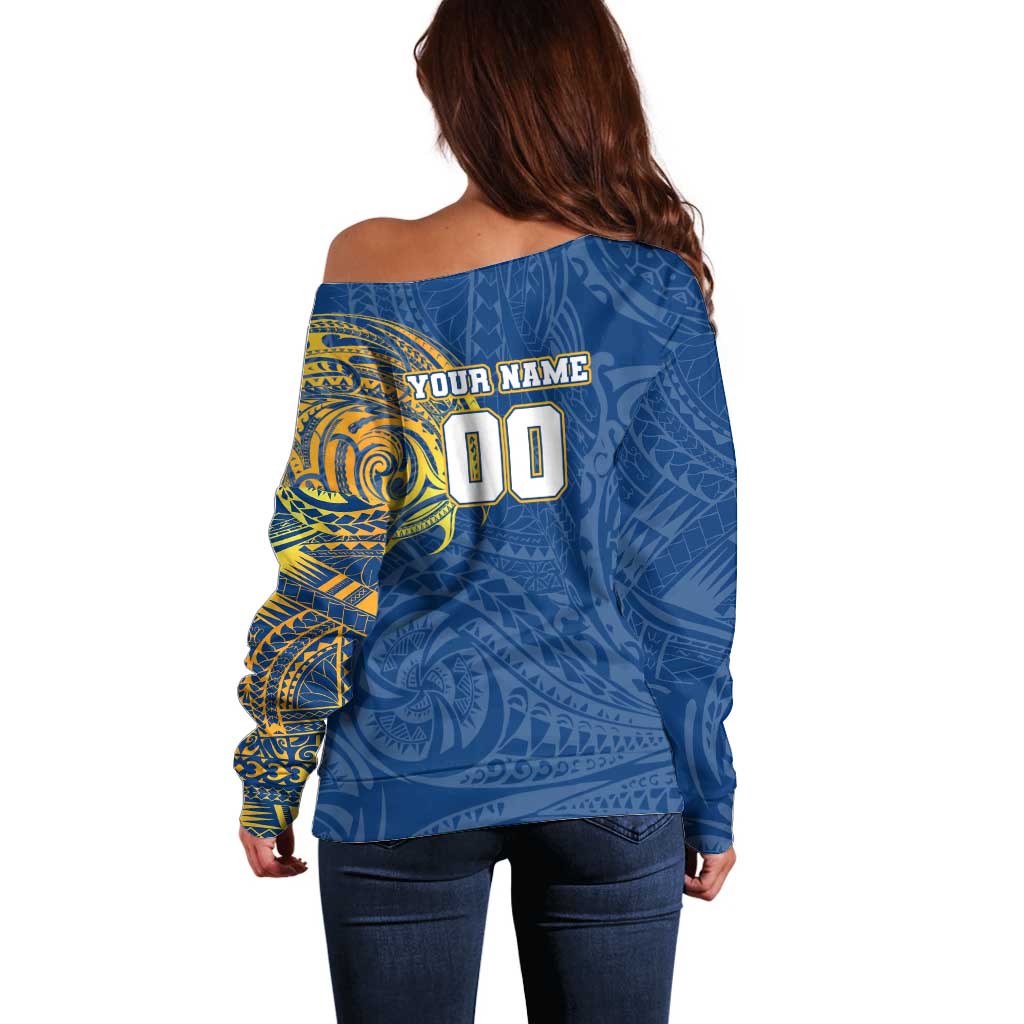 Personalized Parramatta Eels Off Shoulder Sweater Polynesian Tribal Chest and Sleeve Tattoo