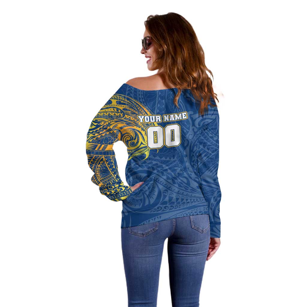 Personalized Parramatta Eels Off Shoulder Sweater Polynesian Tribal Chest and Sleeve Tattoo