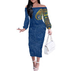 Personalized Parramatta Eels Off The Shoulder Long Sleeve Dress Polynesian Tribal Chest and Sleeve Tattoo