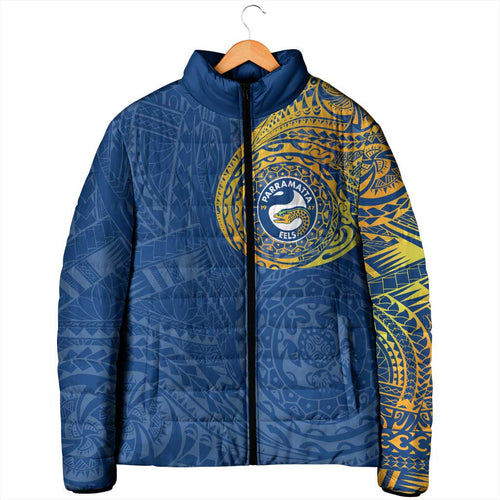 Personalized Parramatta Eels Padded Jacket Polynesian Tribal Chest and Sleeve Tattoo