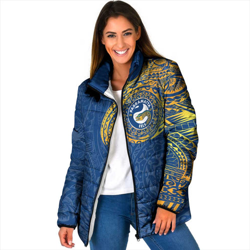 Personalized Parramatta Eels Padded Jacket Polynesian Tribal Chest and Sleeve Tattoo