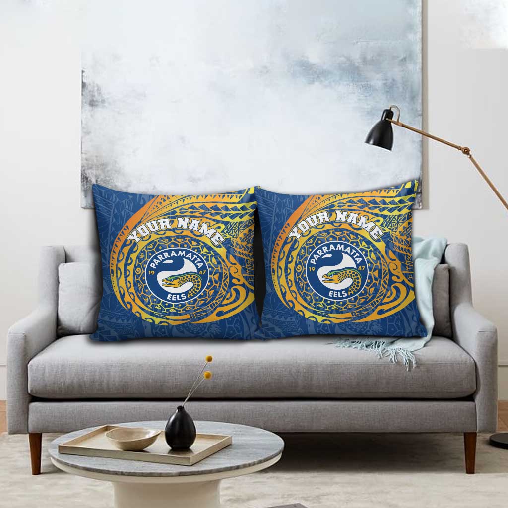 Personalized Parramatta Eels Pillow Cover Polynesian Tribal Chest and Sleeve Tattoo