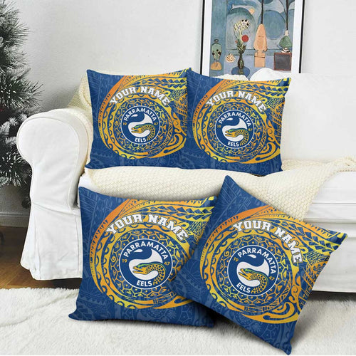 Personalized Parramatta Eels Pillow Cover Polynesian Tribal Chest and Sleeve Tattoo