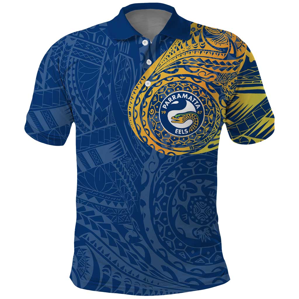Personalized Parramatta Eels Polo Shirt Polynesian Tribal Chest and Sleeve Tattoo