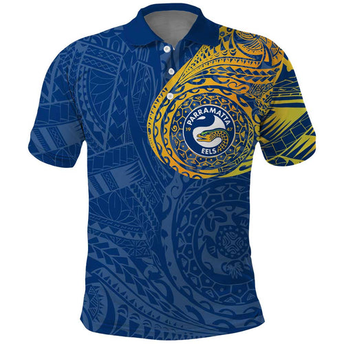Personalized Parramatta Eels Polo Shirt Polynesian Tribal Chest and Sleeve Tattoo
