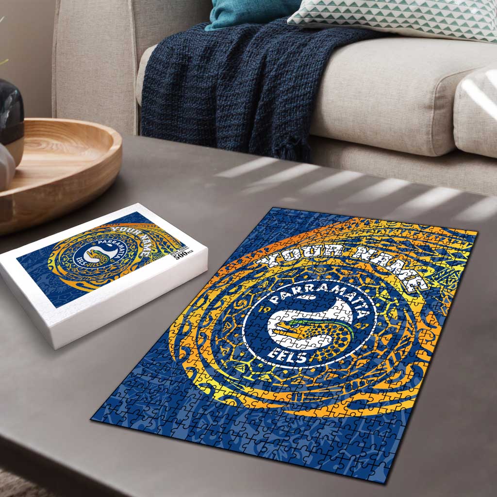 Personalized Parramatta Eels Puzzle Polynesian Tribal Chest and Sleeve Tattoo
