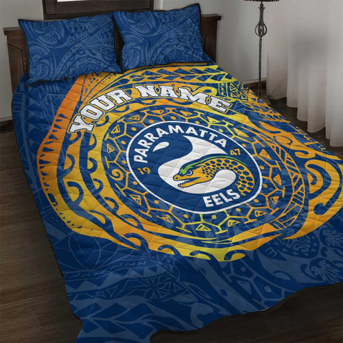 Personalized Parramatta Eels Quilt Bed Set Polynesian Tribal Chest and Sleeve Tattoo