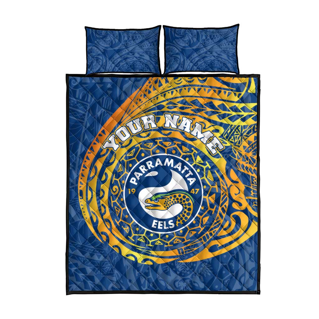 Personalized Parramatta Eels Quilt Bed Set Polynesian Tribal Chest and Sleeve Tattoo