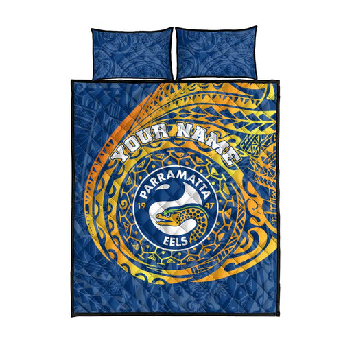 Personalized Parramatta Eels Quilt Bed Set Polynesian Tribal Chest and Sleeve Tattoo
