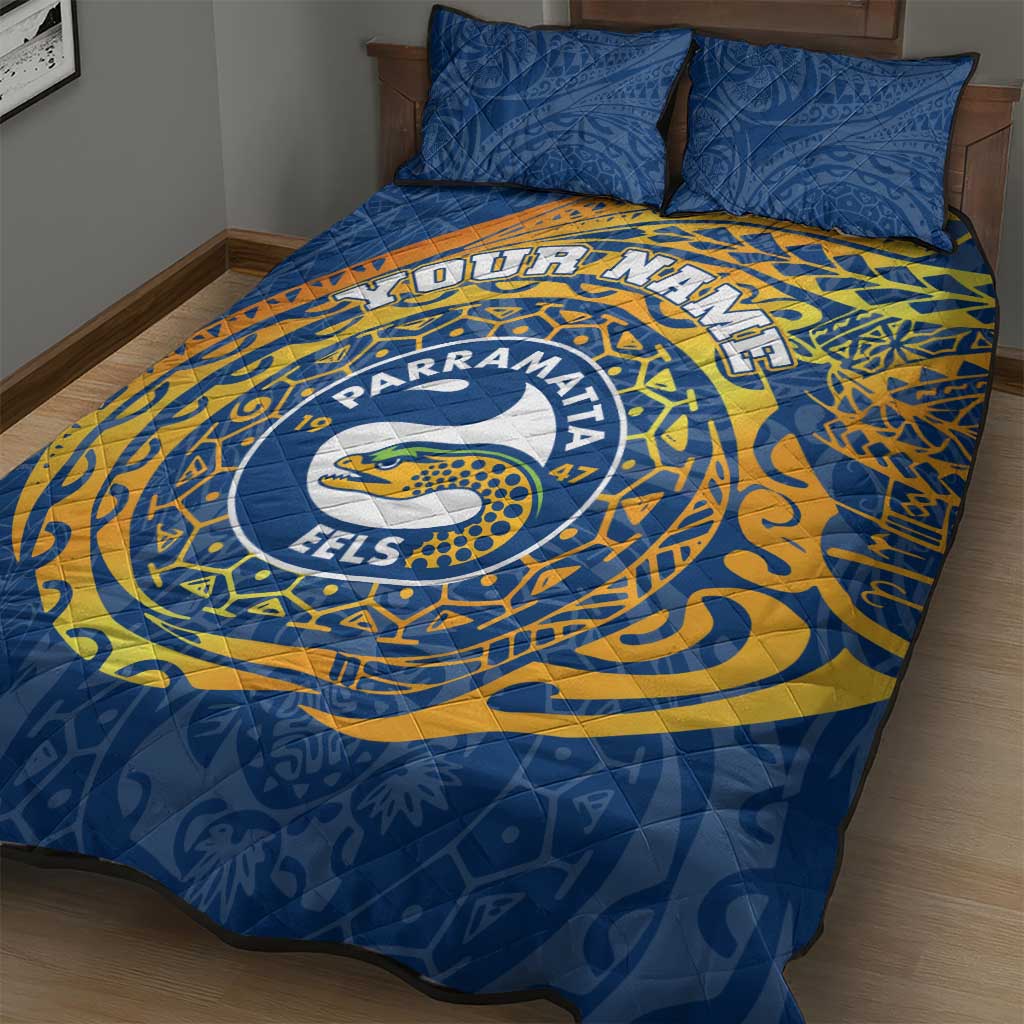 Personalized Parramatta Eels Quilt Bed Set Polynesian Tribal Chest and Sleeve Tattoo