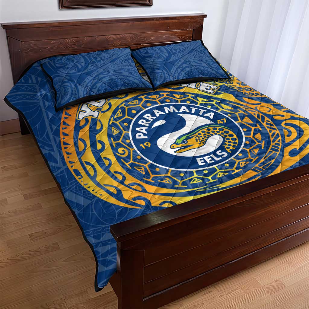 Personalized Parramatta Eels Quilt Bed Set Polynesian Tribal Chest and Sleeve Tattoo