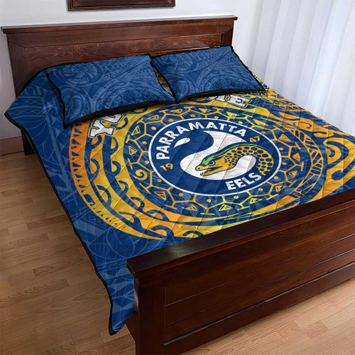 Personalized Parramatta Eels Quilt Bed Set Polynesian Tribal Chest and Sleeve Tattoo