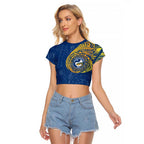 Personalized Parramatta Eels Raglan Cropped T Shirt Polynesian Tribal Chest and Sleeve Tattoo