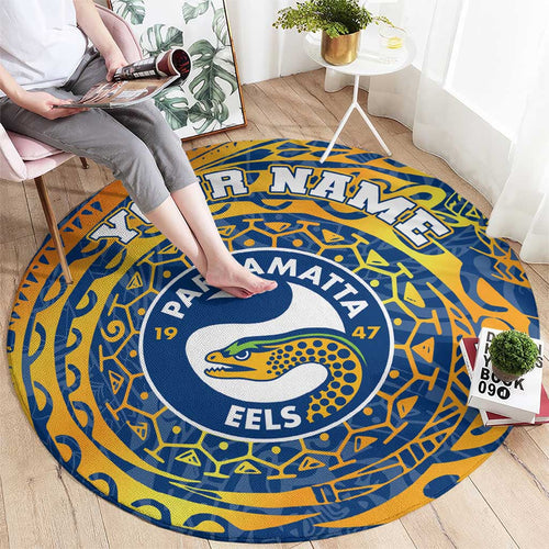 Personalized Parramatta Eels Round Carpet Polynesian Tribal Chest and Sleeve Tattoo