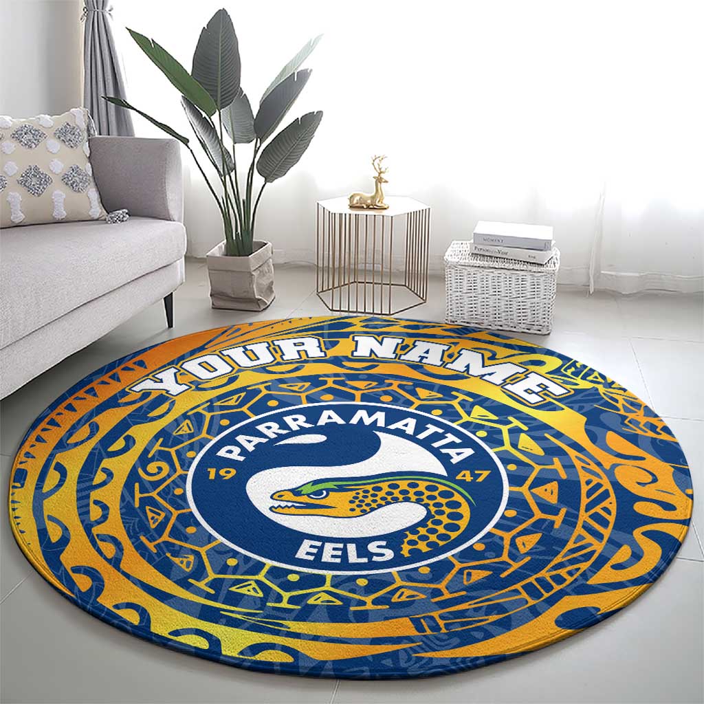 Personalized Parramatta Eels Round Carpet Polynesian Tribal Chest and Sleeve Tattoo
