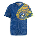 Personalized Parramatta Eels Rugby Jersey Polynesian Tribal Chest and Sleeve Tattoo
