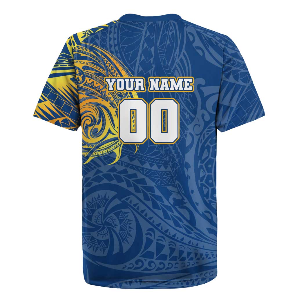 Personalized Parramatta Eels Rugby Jersey Polynesian Tribal Chest and Sleeve Tattoo