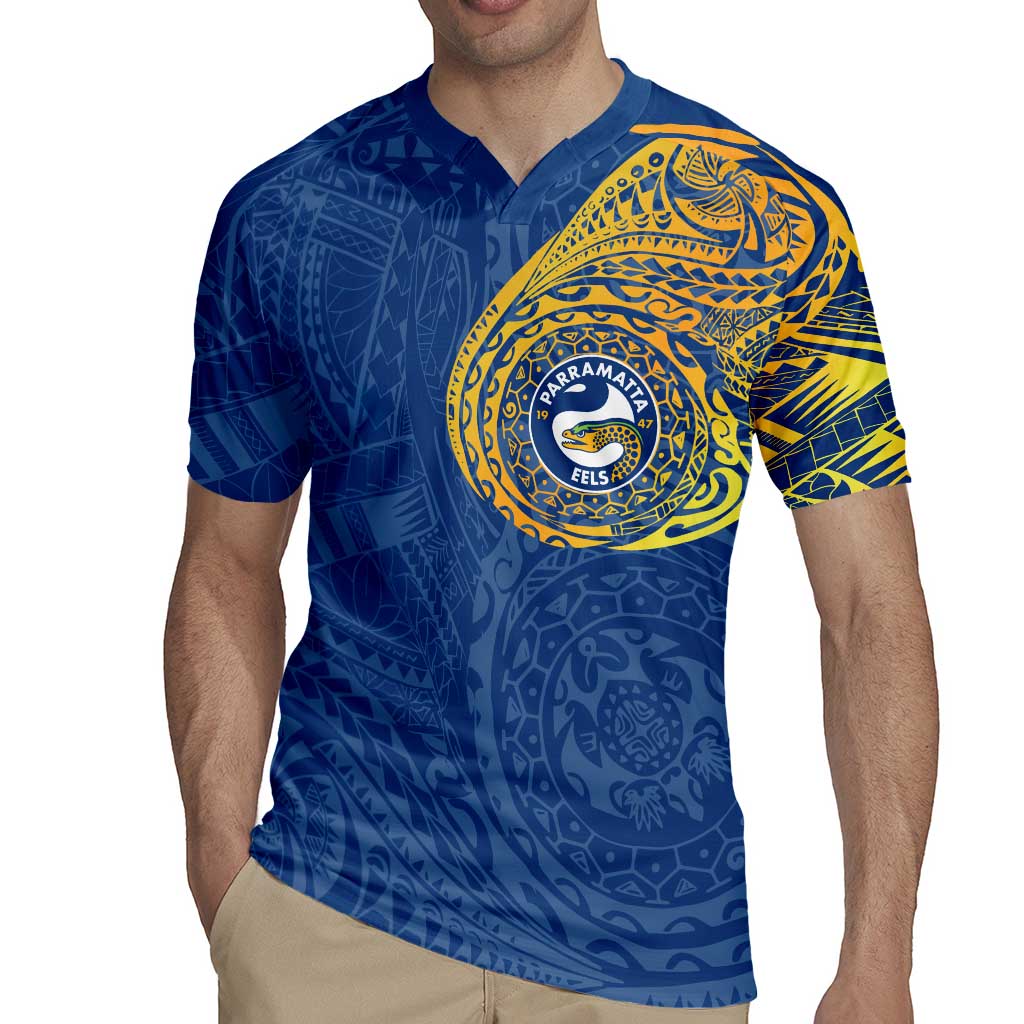 Personalized Parramatta Eels Rugby Jersey Polynesian Tribal Chest and Sleeve Tattoo