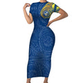 Personalized Parramatta Eels Short Sleeve Bodycon Dress Polynesian Tribal Chest and Sleeve Tattoo