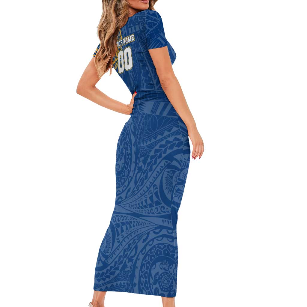 Personalized Parramatta Eels Short Sleeve Bodycon Dress Polynesian Tribal Chest and Sleeve Tattoo