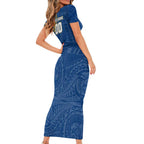 Personalized Parramatta Eels Short Sleeve Bodycon Dress Polynesian Tribal Chest and Sleeve Tattoo