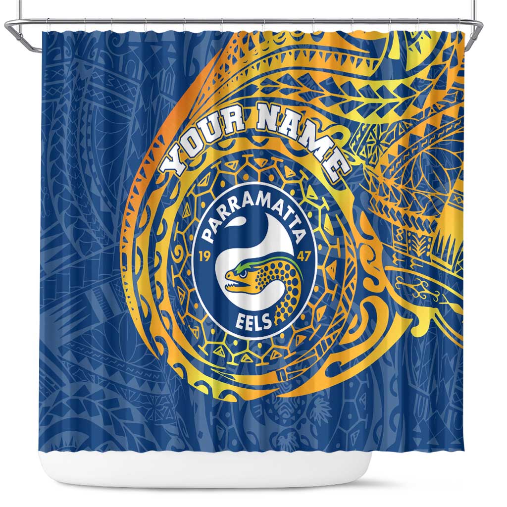 Personalized Parramatta Eels Shower Curtain Polynesian Tribal Chest and Sleeve Tattoo