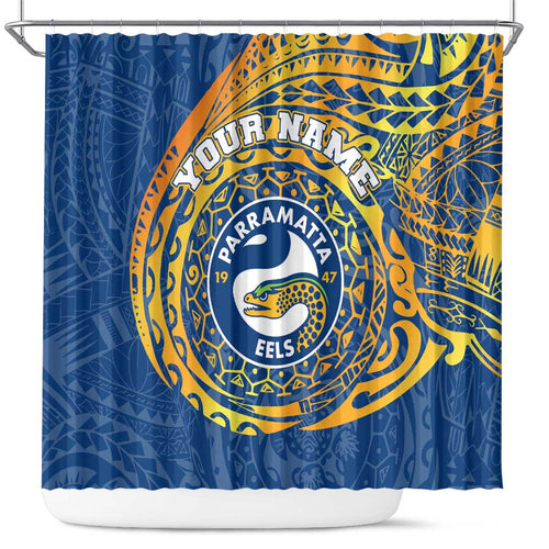 Personalized Parramatta Eels Shower Curtain Polynesian Tribal Chest and Sleeve Tattoo
