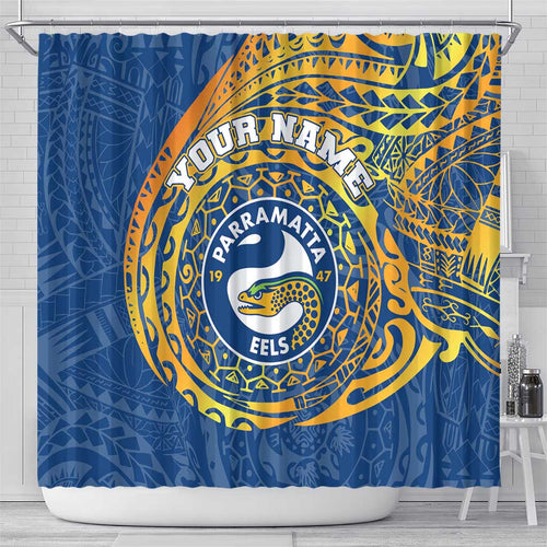 Personalized Parramatta Eels Shower Curtain Polynesian Tribal Chest and Sleeve Tattoo
