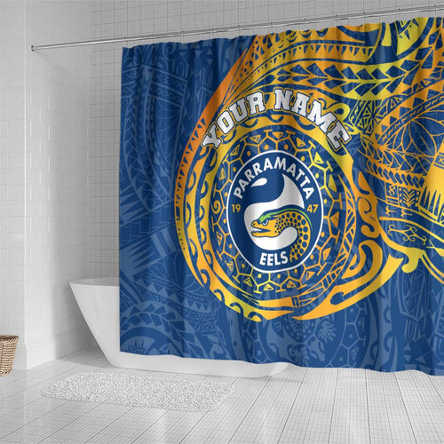 Personalized Parramatta Eels Shower Curtain Polynesian Tribal Chest and Sleeve Tattoo