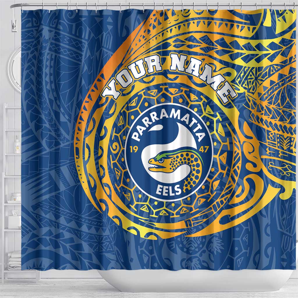 Personalized Parramatta Eels Shower Curtain Polynesian Tribal Chest and Sleeve Tattoo