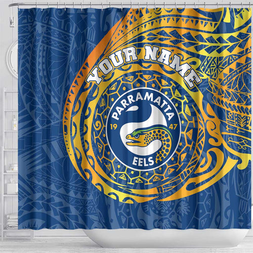Personalized Parramatta Eels Shower Curtain Polynesian Tribal Chest and Sleeve Tattoo