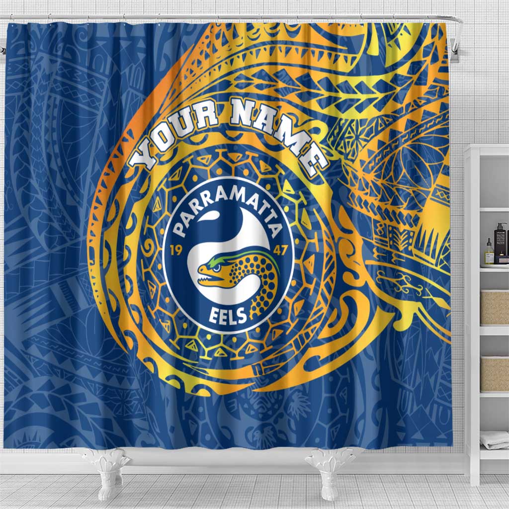 Personalized Parramatta Eels Shower Curtain Polynesian Tribal Chest and Sleeve Tattoo