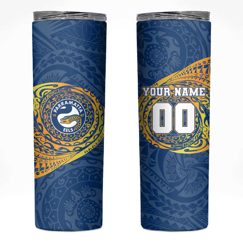 Personalized Parramatta Eels Skinny Tumbler Polynesian Tribal Chest and Sleeve Tattoo