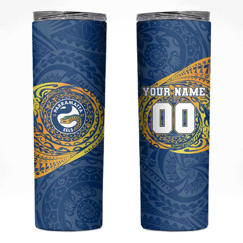 Personalized Parramatta Eels Skinny Tumbler Polynesian Tribal Chest and Sleeve Tattoo
